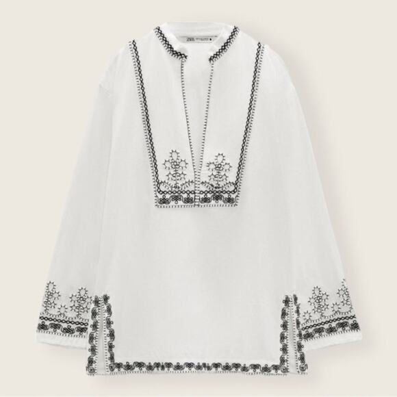 NWT | Zara | Embroidered V Neck Top | White/Black | Size XS - Picture 14 of 14